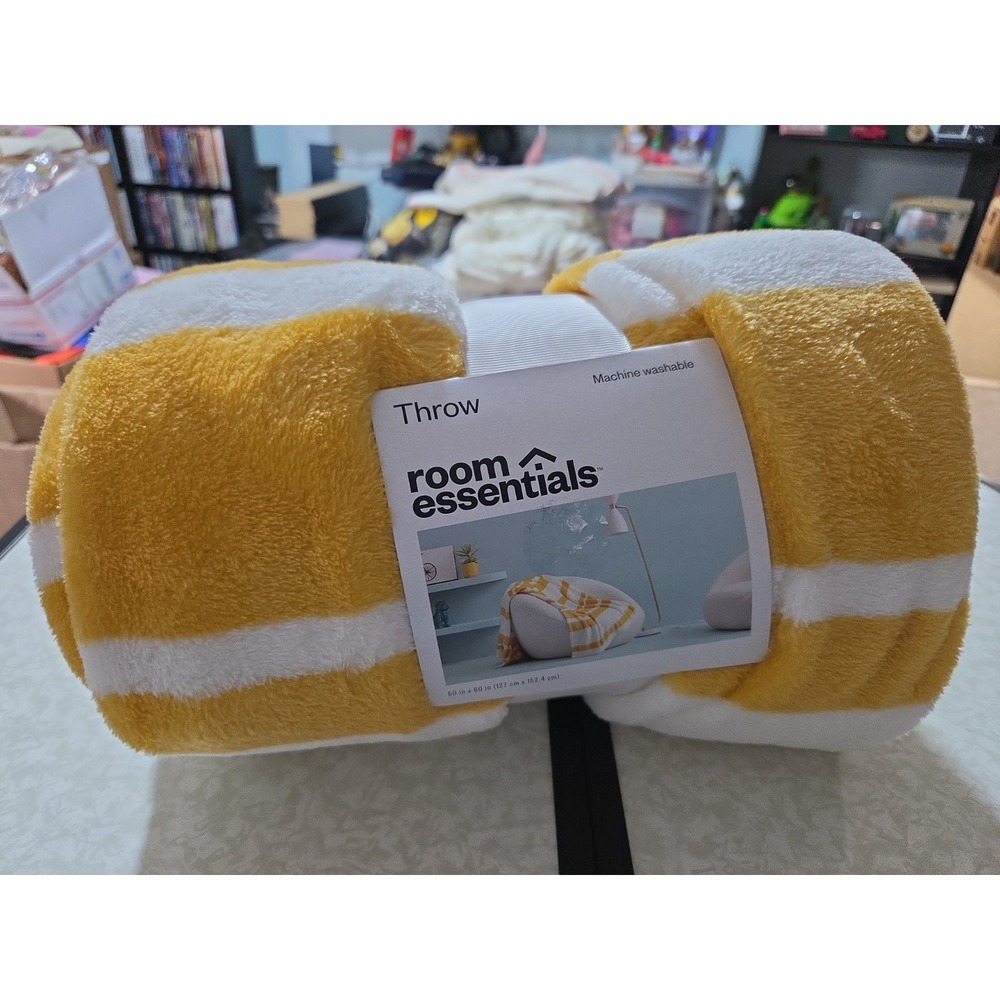 Room Essentials Yellow Striped Throw Blanket 50 x 60 in Recycled Polyester